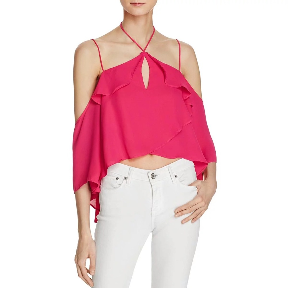 Olivaceous Womens Drapey Cold Shoulder Halter Top